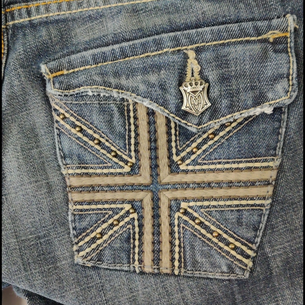 👖Monarch Flared Studded &  Stitched Blue Jeans